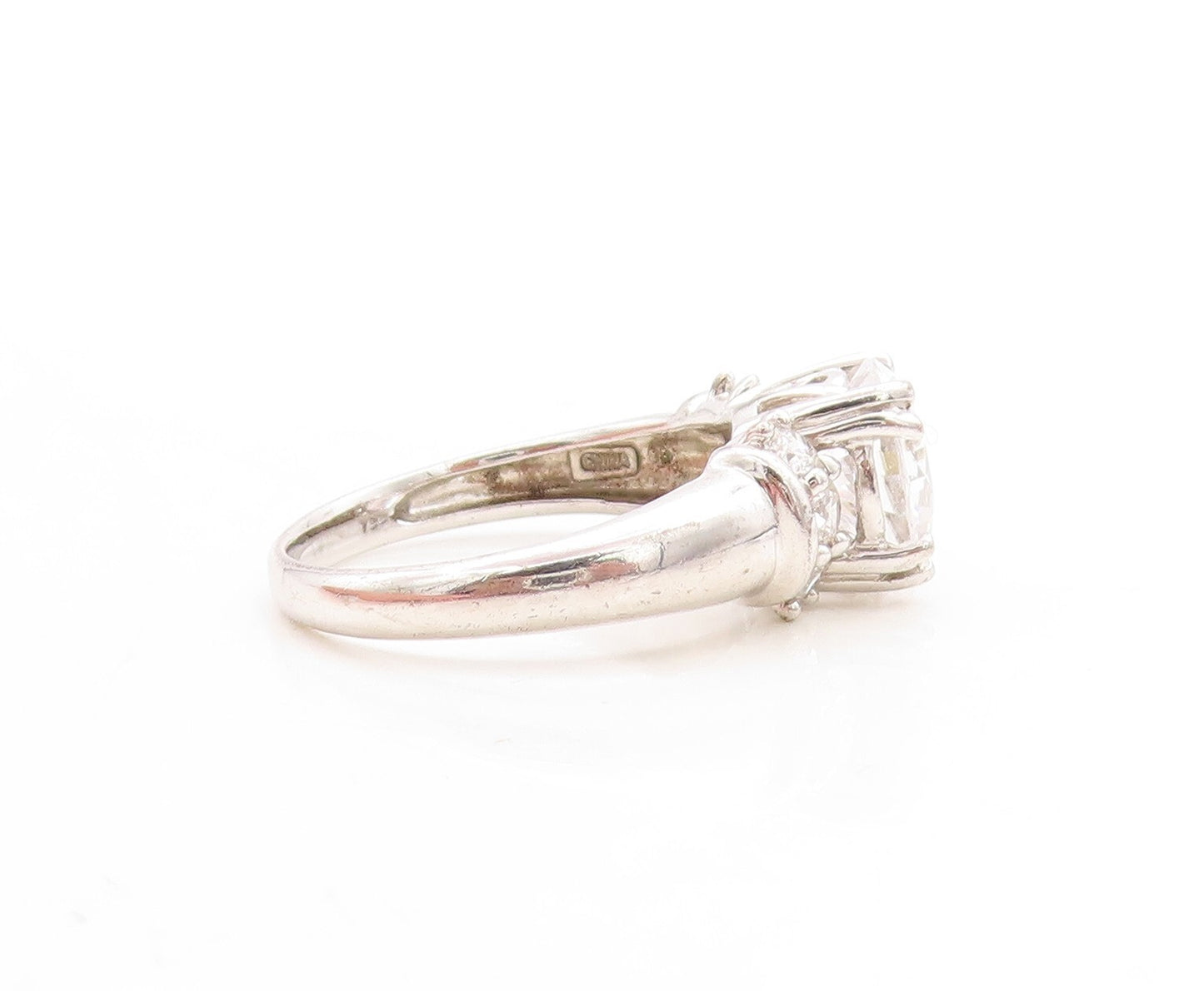 925 Sterling Silver Vintage Ring Round Cut CZ Inlay  Sz 7  RG31487