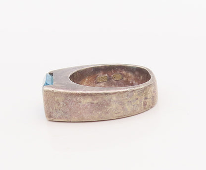 925 Sterling Silver Vintage Ring Rectangle Minimalist Blue Topaz  Sz 6  RG28723