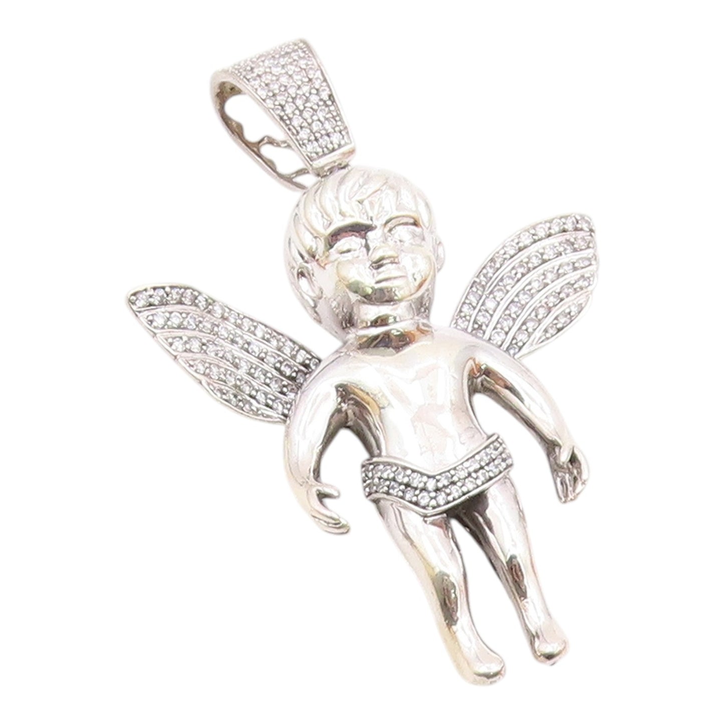 925 Sterling Silver  Vintage Shiny Cubic Zirconia Baby Angel Pendant  PT9545