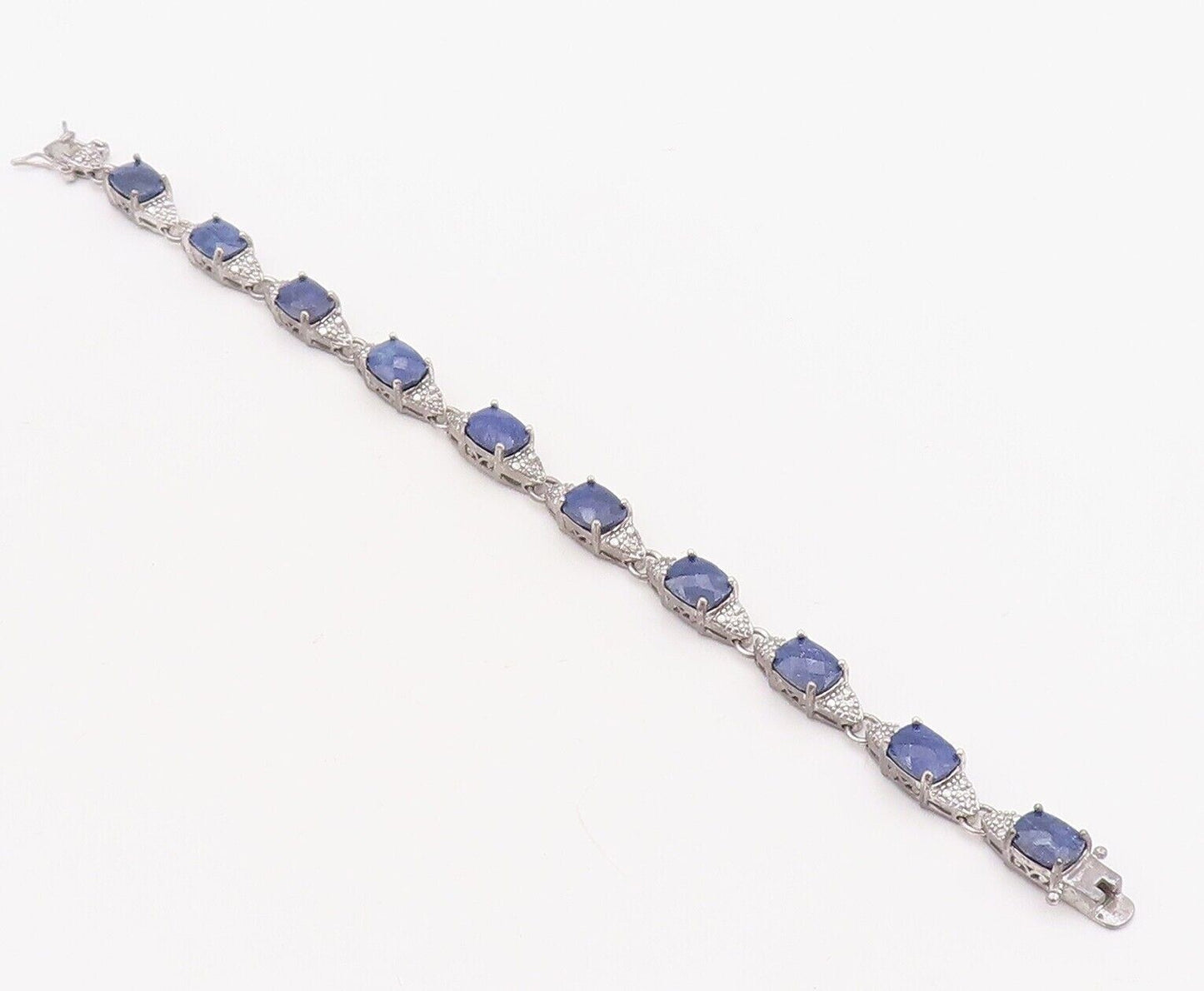 925 Sterling Silver Vintage Bracelet Oval Shape Sapphire & CZ Inlay  BT10761