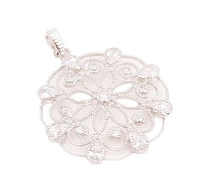 925 Sterling Silver Vintage Pendant Swirly Cutout Drop Cut CZ Flower  PT22843