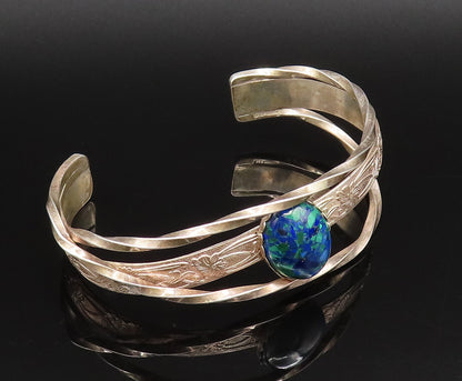 925 Silver  Vintage Floral Detail Overlapping Chrysocolla Cuff Bracelet BT9663