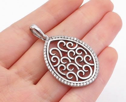 925 Sterling Silver  Vintage Shiny Cubic Zirconia Open Swirl Pendant  PT3686