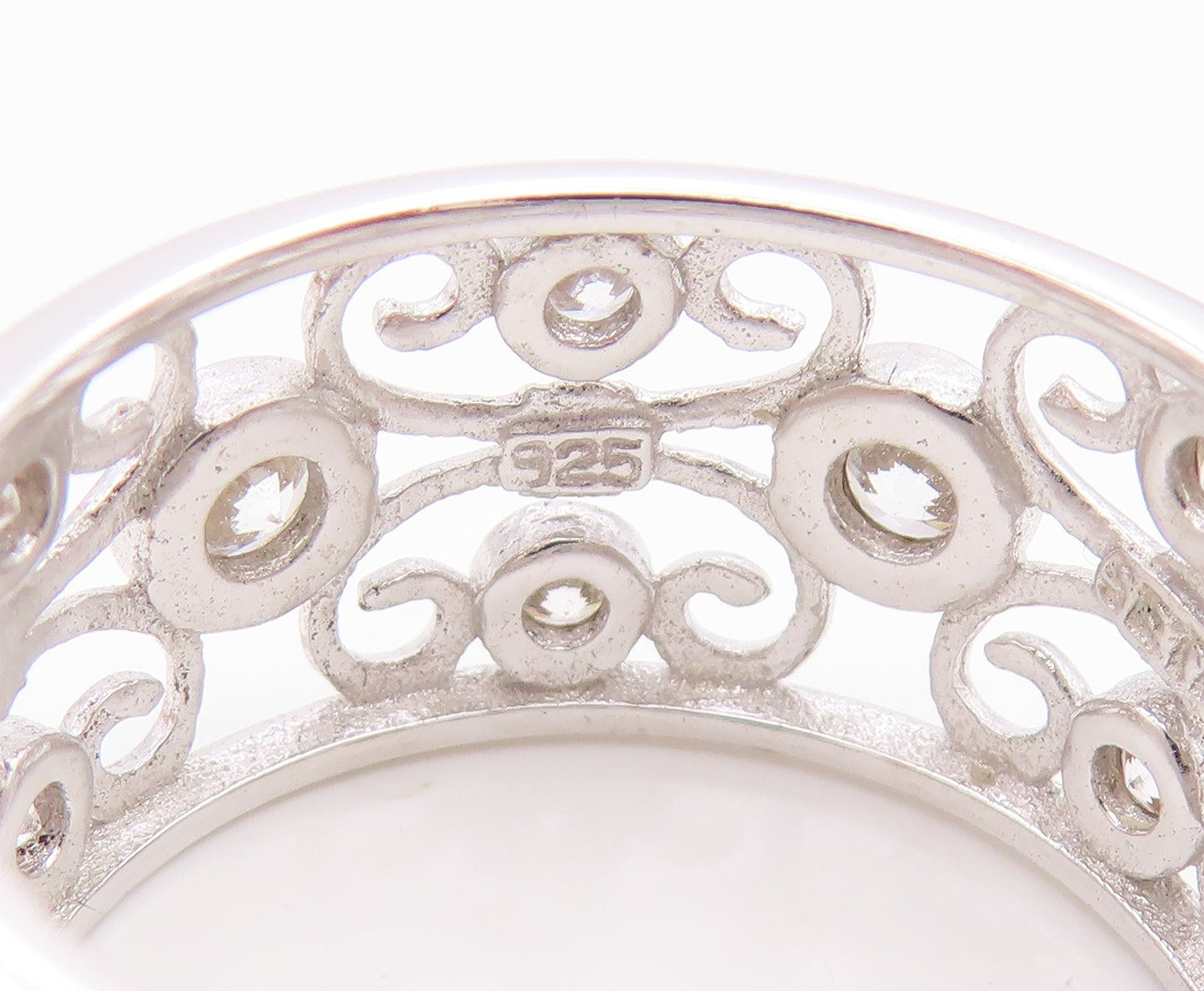 925 Sterling Silver Vintage Ring CZ Intricate Openwork Wide Band  Sz 9  RG35003