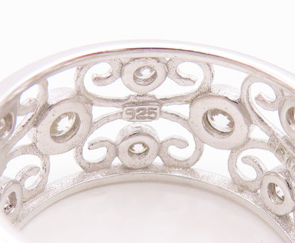 925 Sterling Silver Vintage Ring CZ Intricate Openwork Wide Band  Sz 9  RG35003