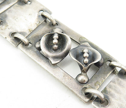 925 Sterling Silver Vintage Oxidized Flower Square Link Chain Bracelet BT3781