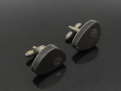 STEIG 925 Sterling Silver  Vintage Wooden Oxidized Smooth Cufflinks  TR3239