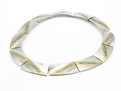 JLVL TAXCO MEXICO 925 Sterling Silver  Vintage Inlaid Stone Necklace  NE1319