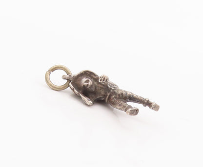 925 Sterling Silver Vintage Pendant 3D Carved Mountain Climber Man Charm PT22910