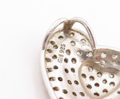 925 Sterling Silver Vintage Pendant Cluster CZ Double Love Heart Charm  PT25821