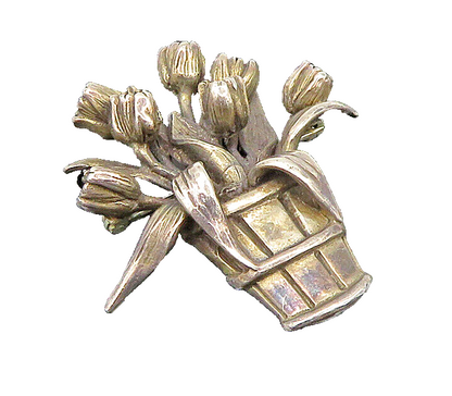 HAND & HAMMER 925 Sterling Silver Vintage Bouquet Of Flowers Brooch Pin BP9375