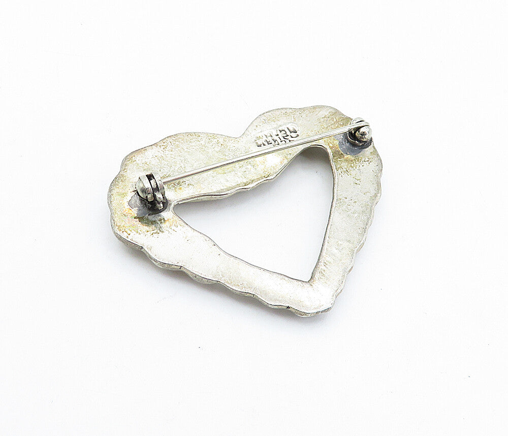 MEXICO 925 Sterling Silver  Vintage Fluted Open Love Heart Brooch Pin  BP1168