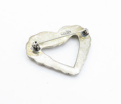 MEXICO 925 Sterling Silver  Vintage Fluted Open Love Heart Brooch Pin  BP1168