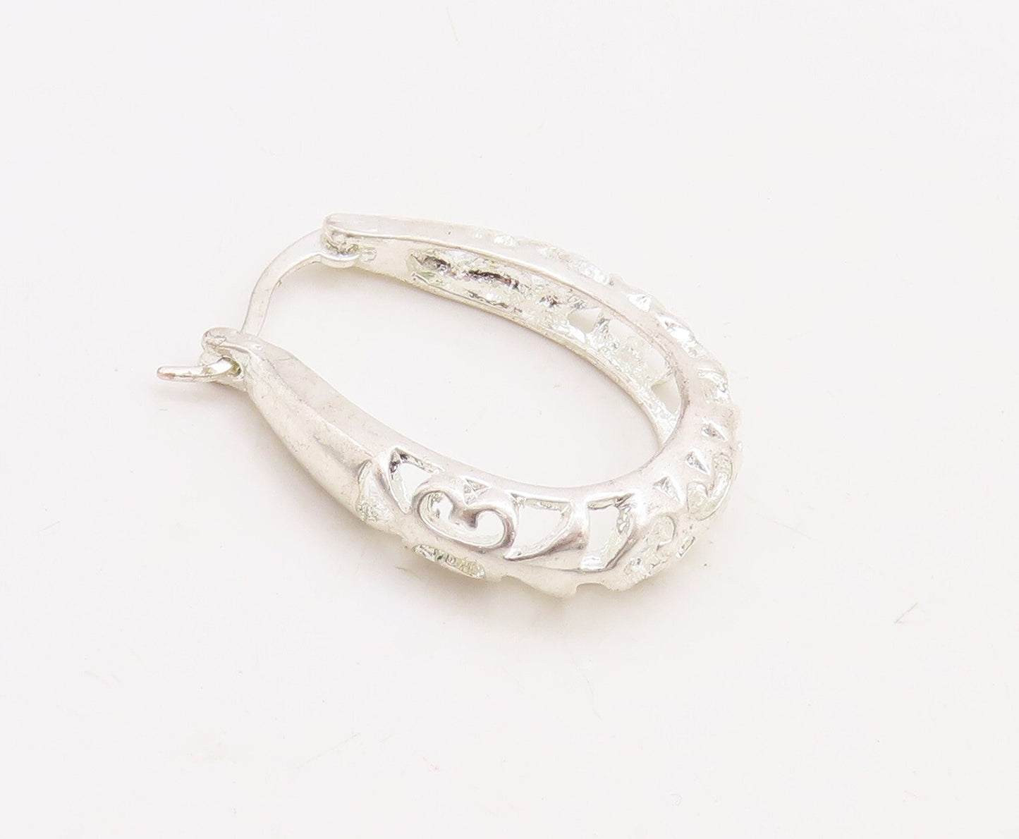 925 Sterling Silver Vintage Earrings Brutalist Design Cutout Hoops  EG13302