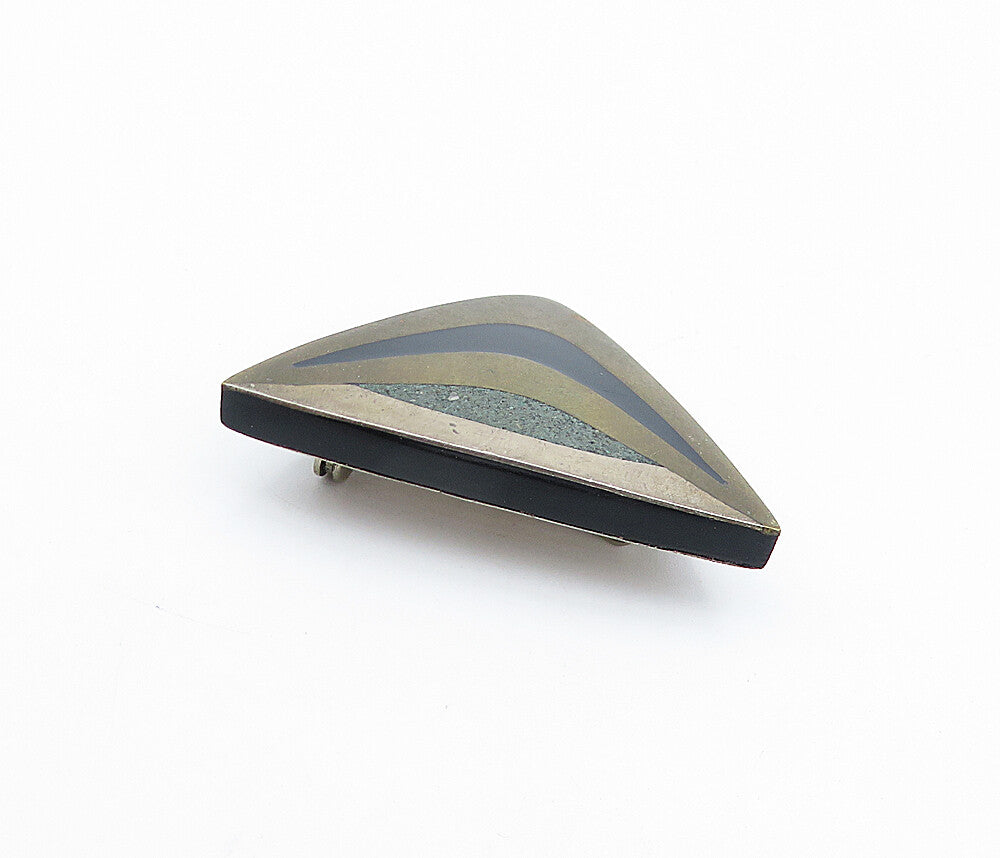 MEXICO 925 Sterling Silver  Vintage Jasper & Black Onyx Brooch Pin  BP1345