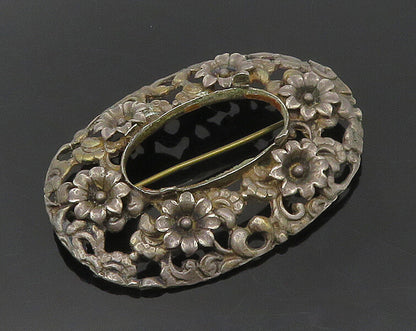 925 Sterling Silver Vintage Antique Oxidized Floral Wreath Brooch Pin BP6773
