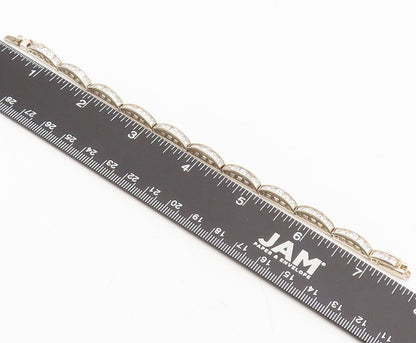 925 Sterling Silver Vintage Bracelet Carved Domed Inlay CZ Row Band Link BT10245