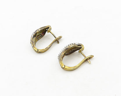 925 Sterling Silver  Vintage Genuine Diamonds 2 Tone Hoop Earrings  EG9734
