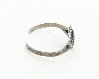 SOUTHWESTERN 925 Silver Vintage Turquoise Floral Petite Cuff Bracelet BT7705