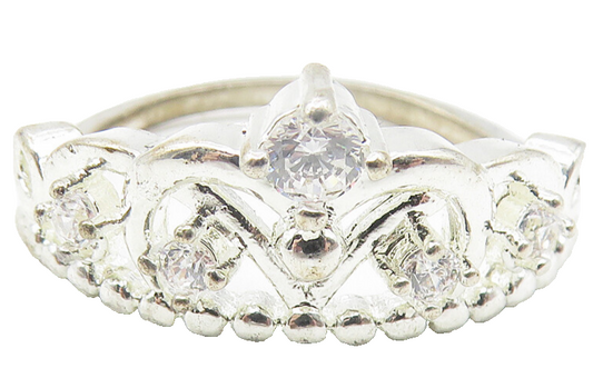 925 Sterling Silver  Shiny Topaz Royal Crown Motif Band Ring Sz 8.5  RG10902