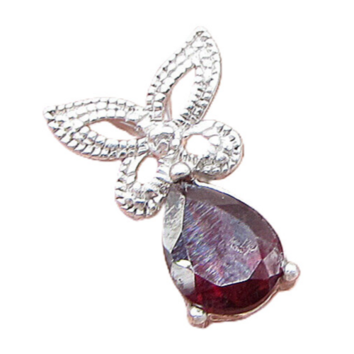 925 Silver  Red Garnet & Genuine Diamond Butterfly Slider Pendant  PT1243