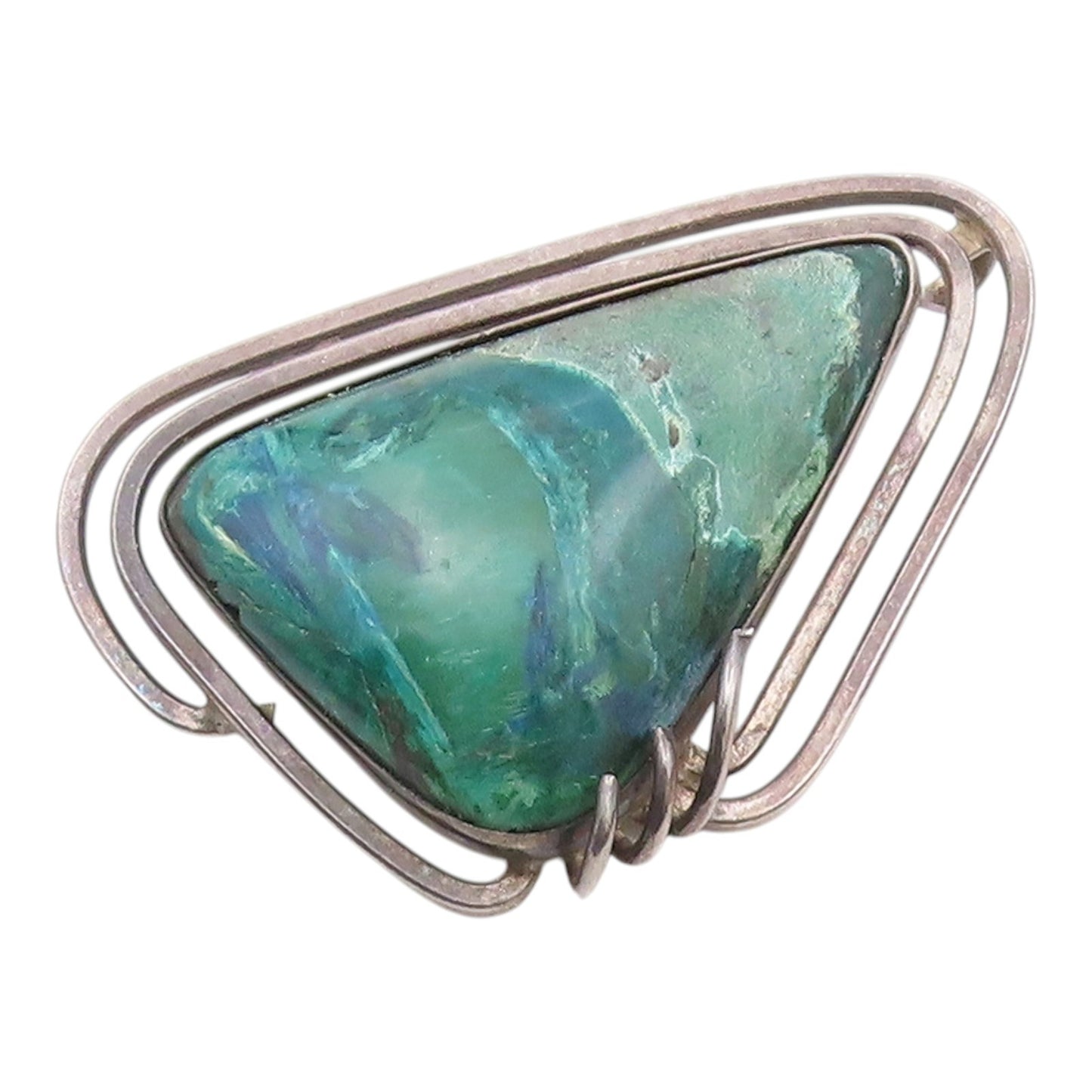 ISRAEL 925 Silver  Vintage Large Abstract Green Azurite Brooch Pin  BP10375