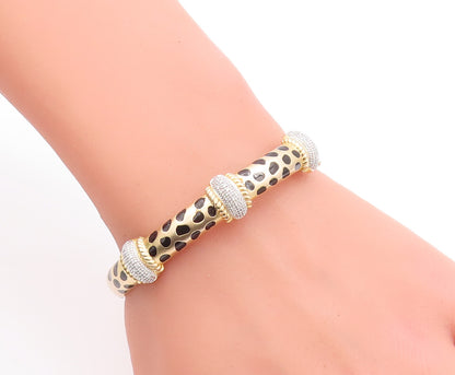 925 Sterling Silver Vintage Bracelet Patch Design Diamonds Inlay Bangle  BT10529