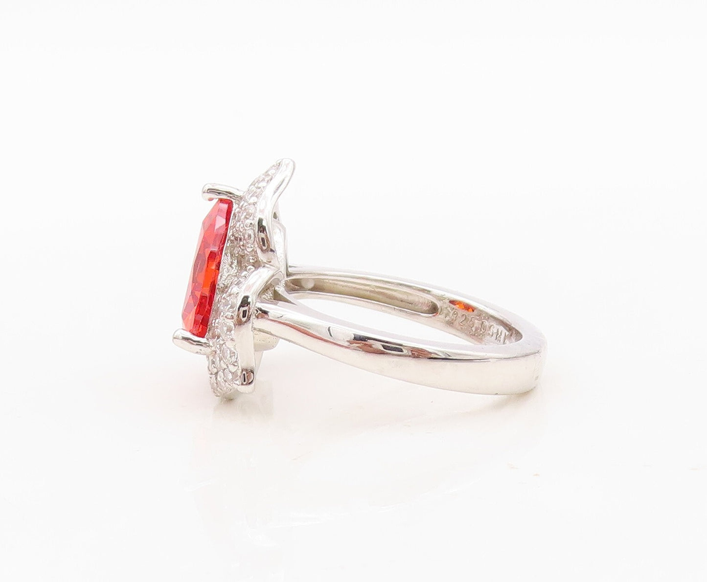 925 Sterling Silver Vintage Ring Designer Orange & White CZ Flower Sz 7  RG30469