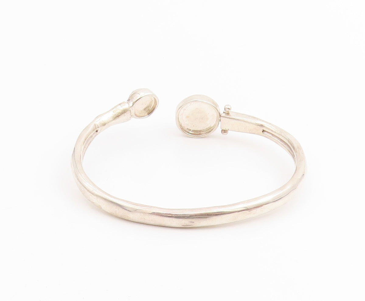 925 Sterling Silver Vintage Bracelet Round Gemstone Open Hook Bangle  BT11434
