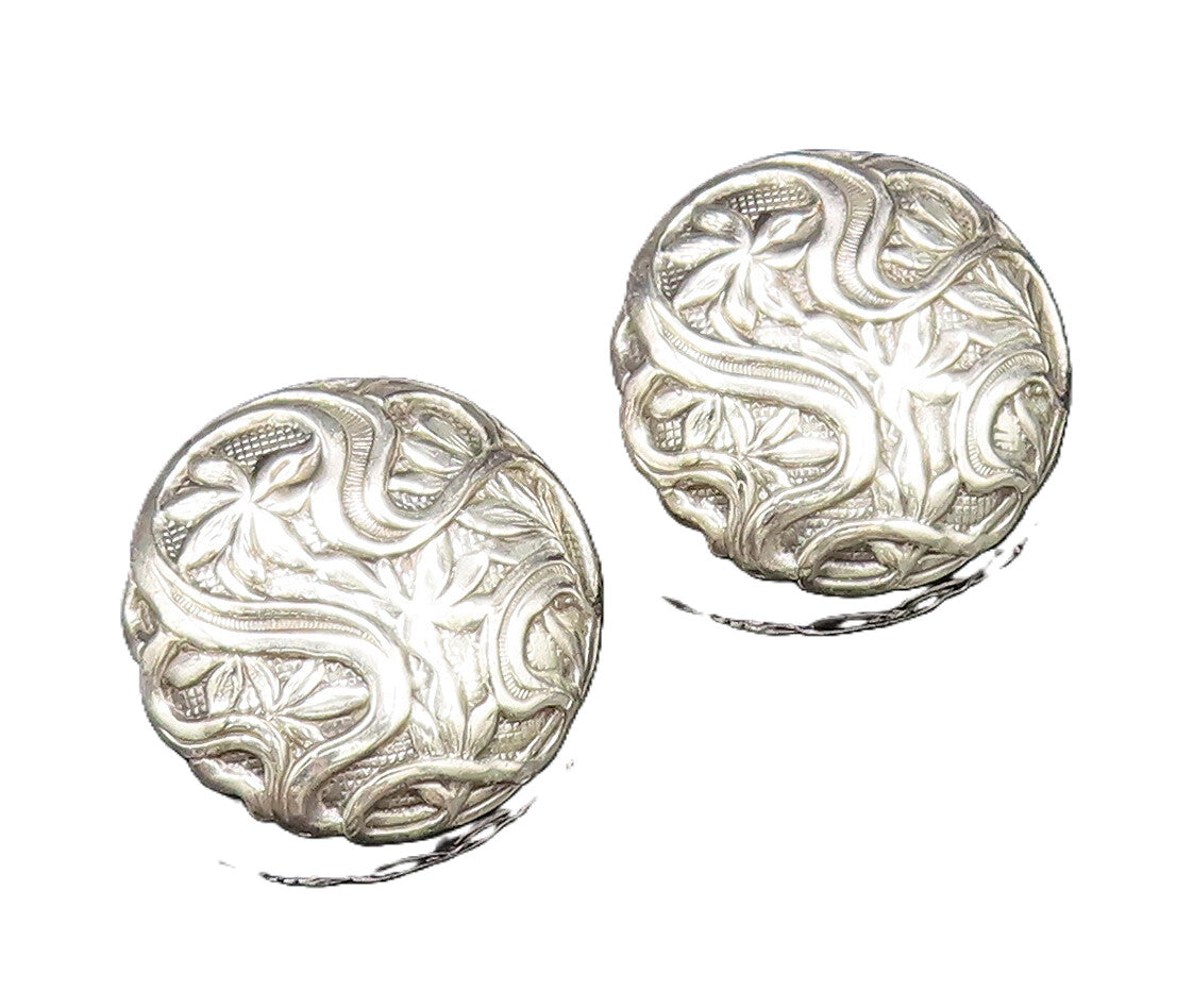 925 Sterling Silver  Vintage Floral Vine Round Dome Earrings  EG12259