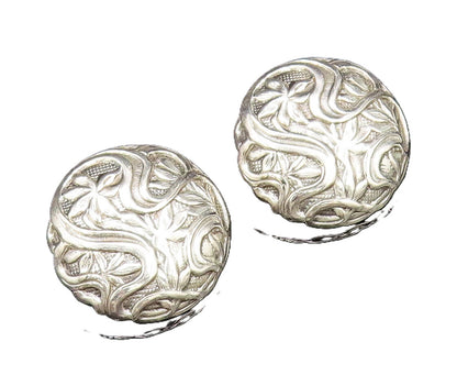 925 Sterling Silver  Vintage Floral Vine Round Dome Earrings  EG12259