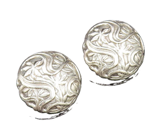 925 Sterling Silver  Vintage Floral Vine Round Dome Earrings  EG12259