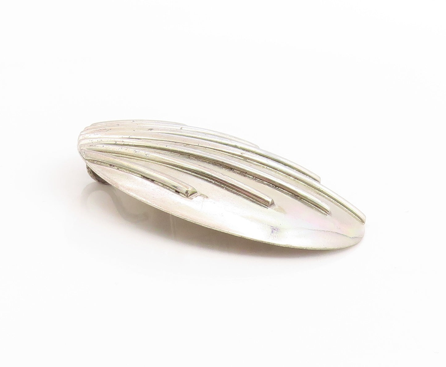 925 Sterling Silver Vintage Brooch Pin Modernist Ribbed Shell Concho  BP12506