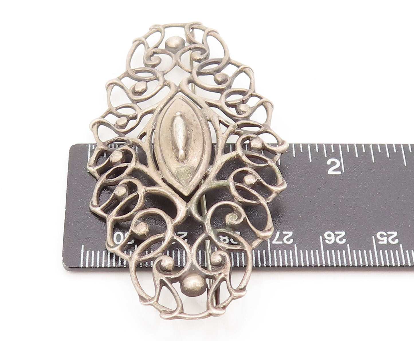EUROPE 925 Sterling Silver  Vintage Swirly Carved Brutalist Brooch Pin BP10464