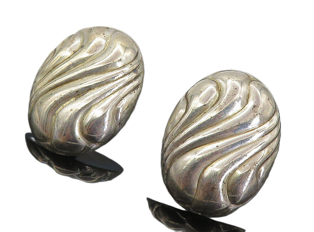 925 Sterling Silver  Vintage Fluted Hollow Dome Non Pierce Earrings  EG4315
