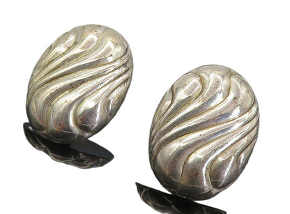 925 Sterling Silver  Vintage Fluted Hollow Dome Non Pierce Earrings  EG4315