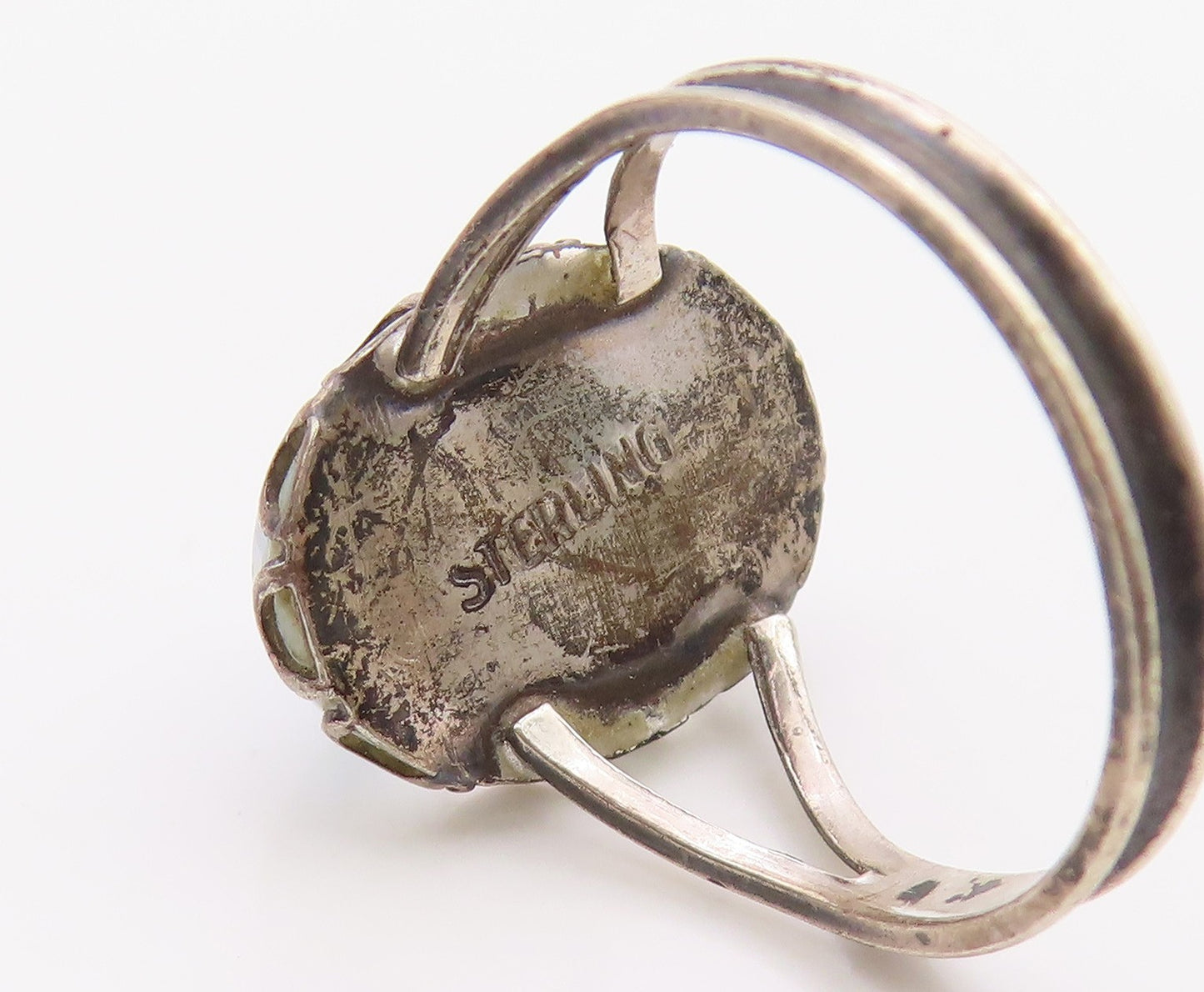 925 Sterling Silver Vintage Ring Cabochon Cat Eye Split Band  Sz 6  RG36340