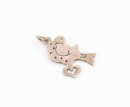 JAN LESLIE 925 Sterling Silver  Vintage Love Heart Bird Motif Pendant  PT16375