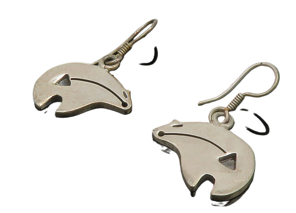 MEXICO 925 Sterling Silver  Vintage Bear Motif Smooth Dangle Earrings  EG6908