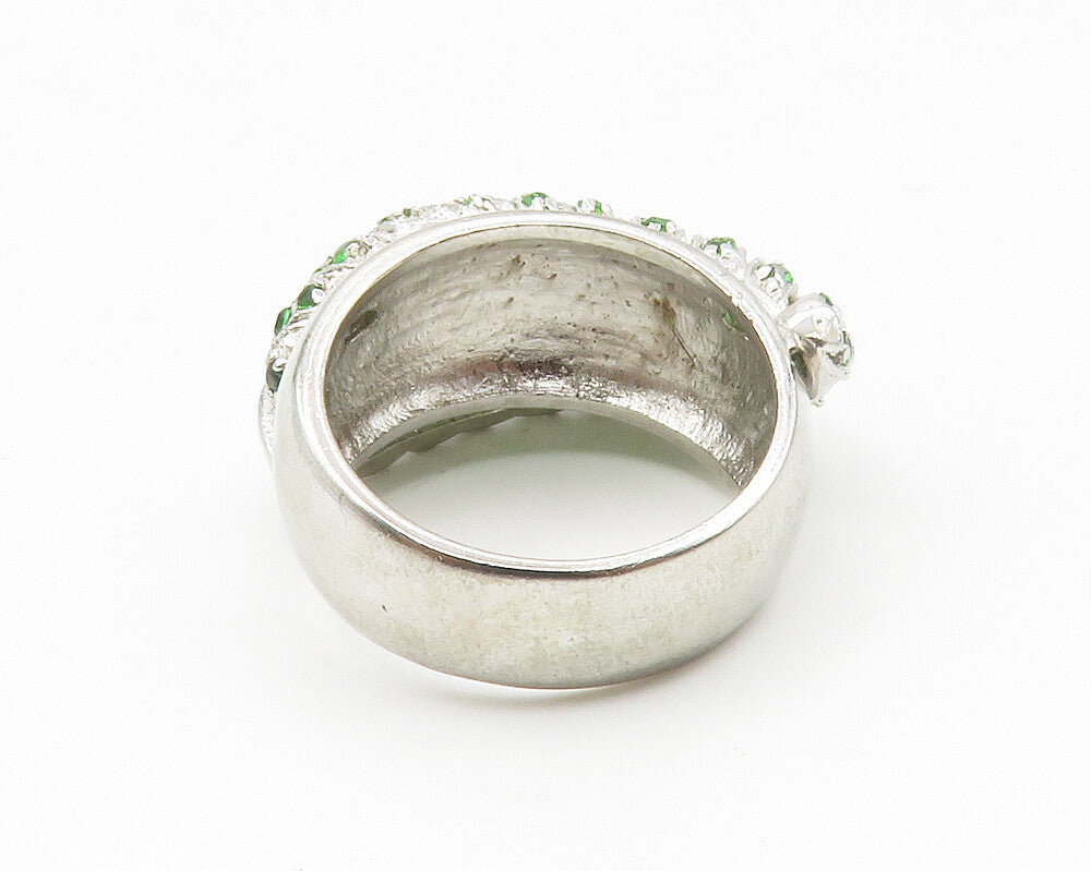 925 Sterling Silver  Green Topaz Floral Leaf Cocktail Ring Sz 6.5  RG14093
