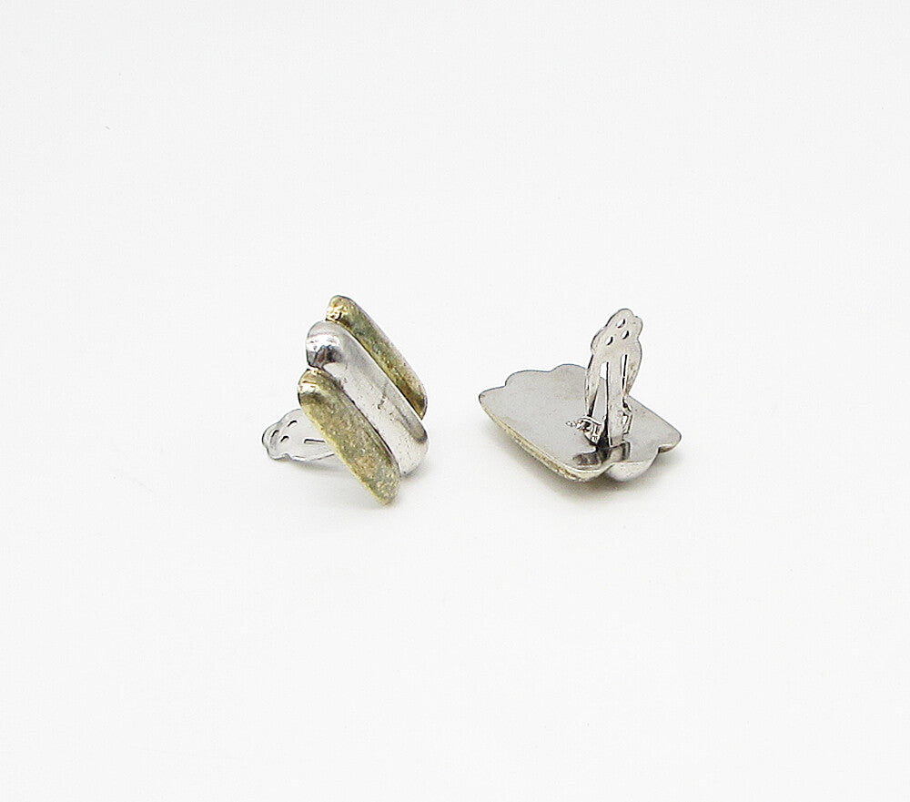 925 Sterling Silver Vintage 2 Tone Wavy Clip On Earrings EG1912