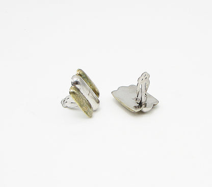 925 Sterling Silver Vintage 2 Tone Wavy Clip On Earrings EG1912