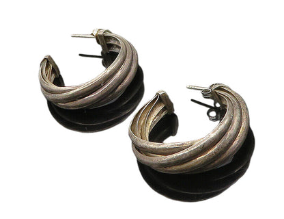 925 Sterling Silver  Vintage Dark Tone Smooth Twist JHoop Earrings  EG9003