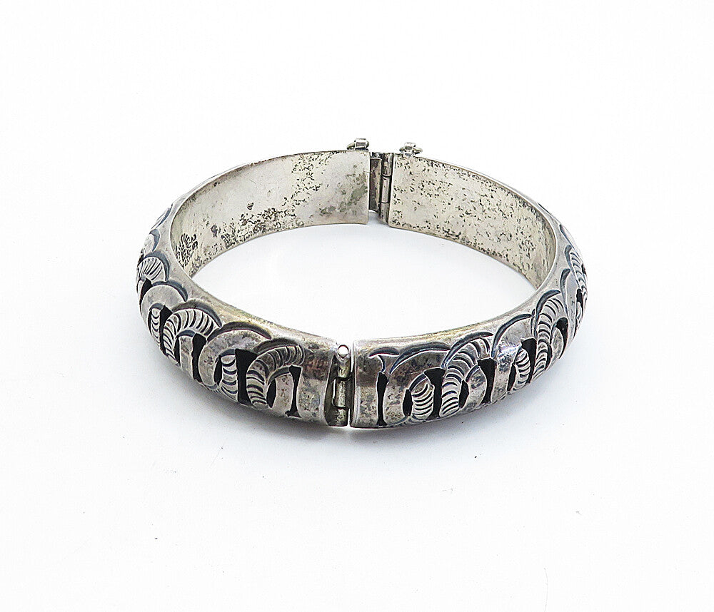 ARG MEXICO 925 Silver Vintage Interlocking Pattern Bangle Bracelet BT3034