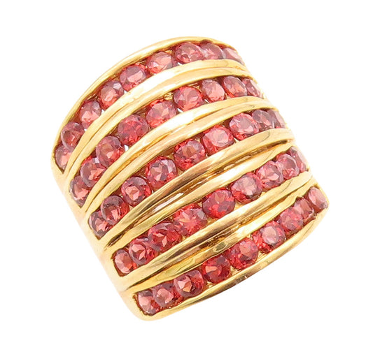 925 Sterling Silver Vintage Ring Gold Plated Red CZ Inlay Bands  Sz 9  RG31543