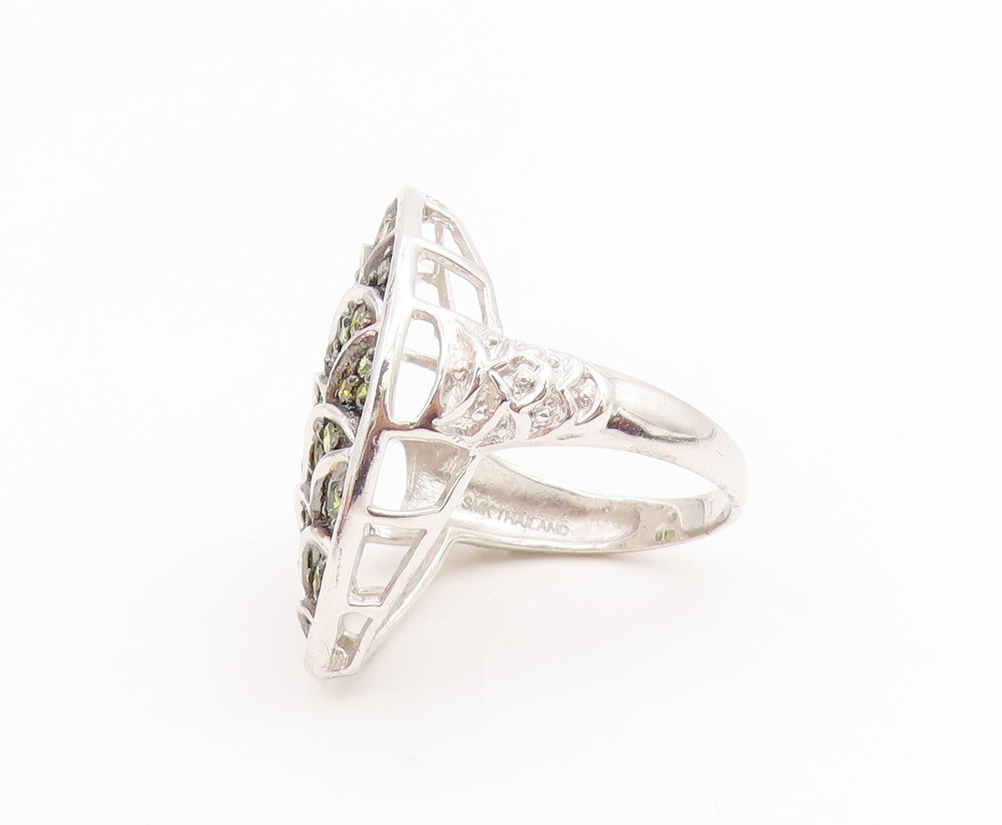925 Sterling Silver Vintage Ring Green Peridot Mermaid Scale Band  Sz 7  RG35767