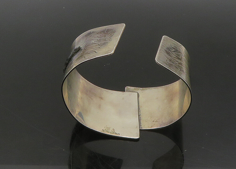 DESIGNER 925 Silver  Vintage Enamel Detail Textured Cuff Bracelet  BT9055