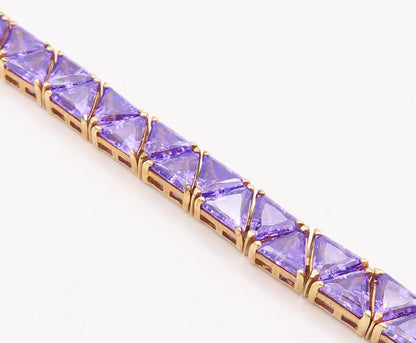 925 Sterling Silver Vintage Bracelet Gold Plated Triangle Cut Purple CZ  BT10628