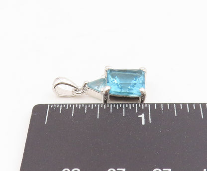 925 Sterling Silver Vintage Pendant Elegant Blue Topaz Geometric Charm  PT25482