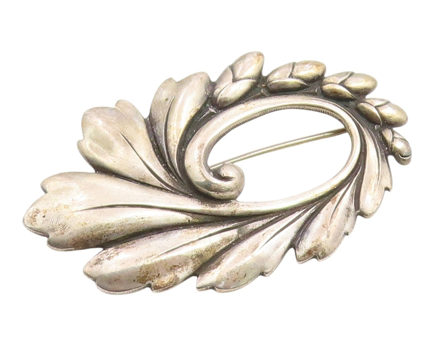 925 Sterling Silver Vintage Brooch Pin VIKING CRAFT Floral Leaf Swirl  BP12470